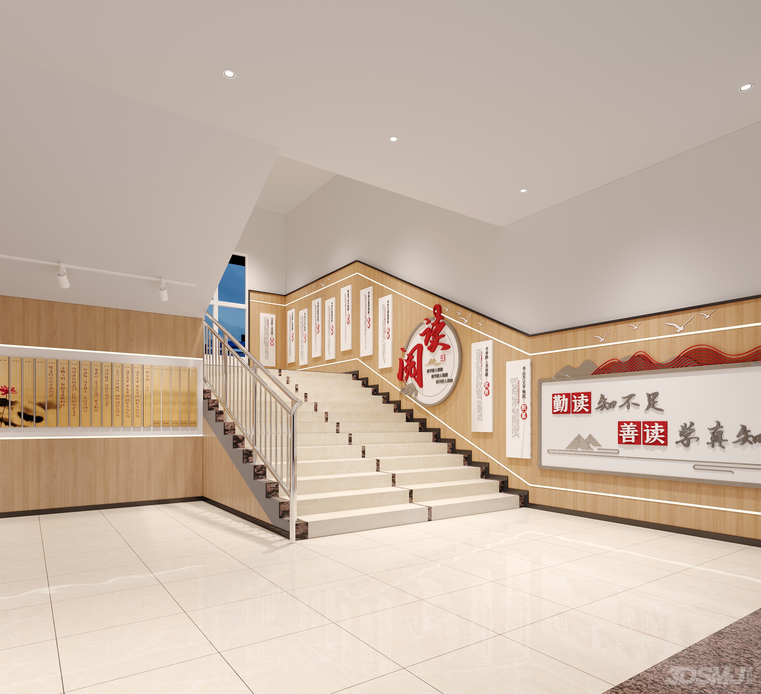 学校文化墙背景墙走廊-3d模型-模匠网,3d模型下载,免费模型下载,国外