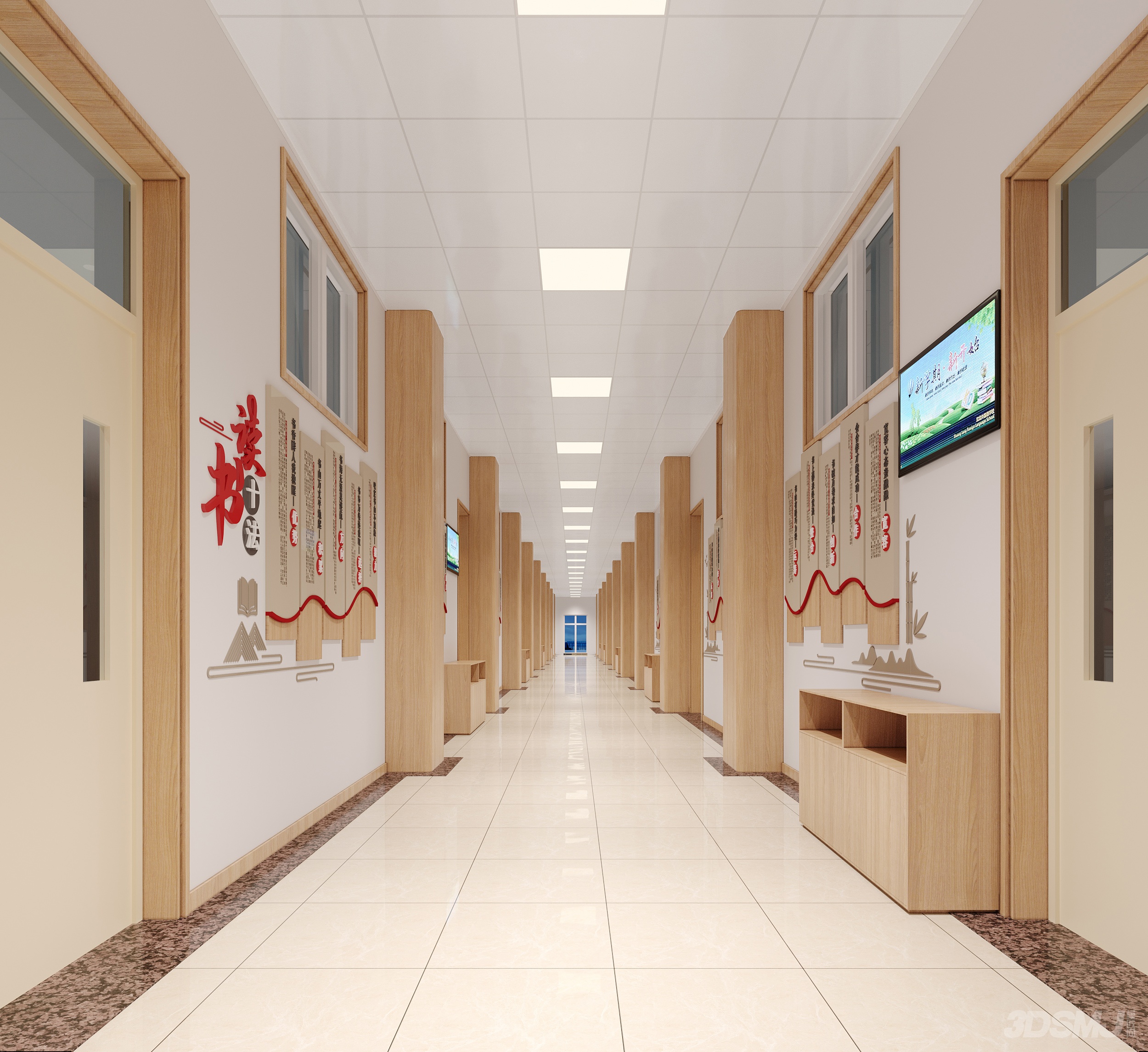 学校文化墙背景墙走廊-3d模型-模匠网,3d模型下载,免费模型下载,国外