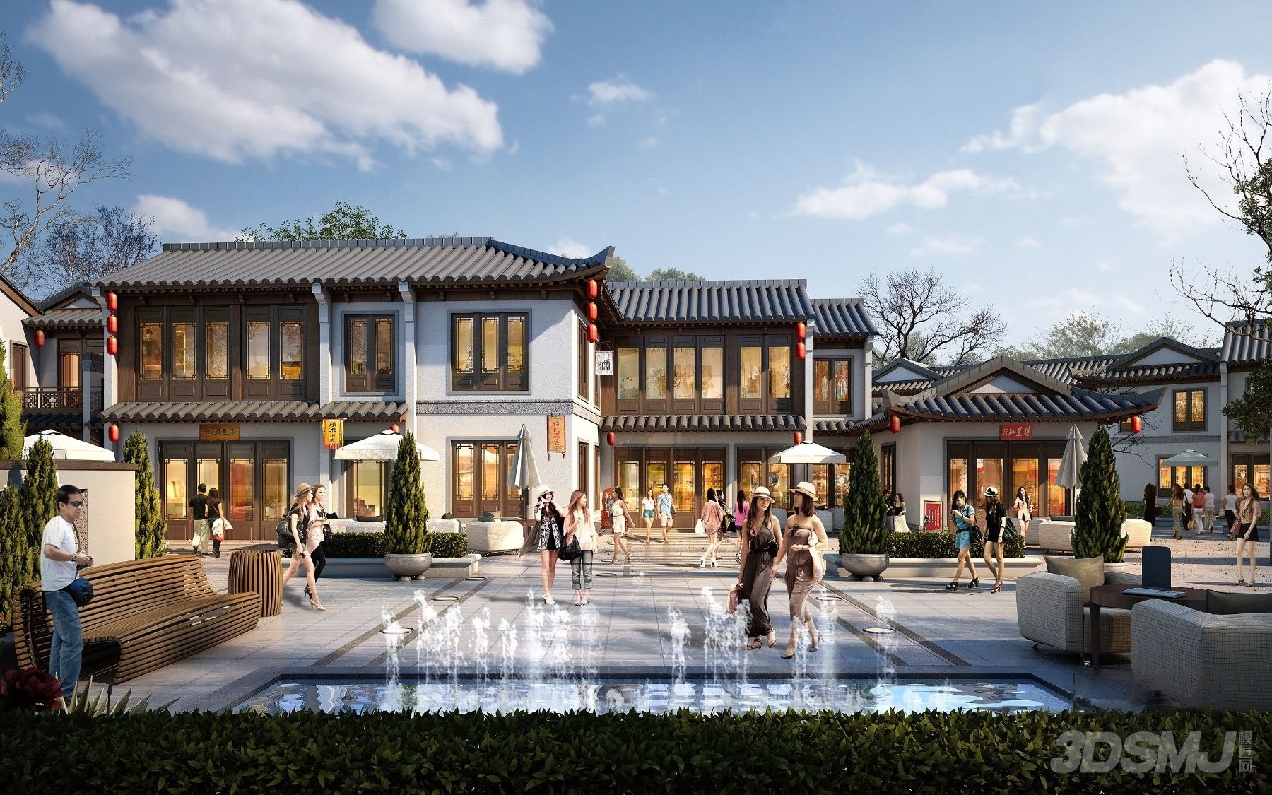 新中式古建商业街-3d模型-模匠网,3d模型下载,免费模型下载,国外模型