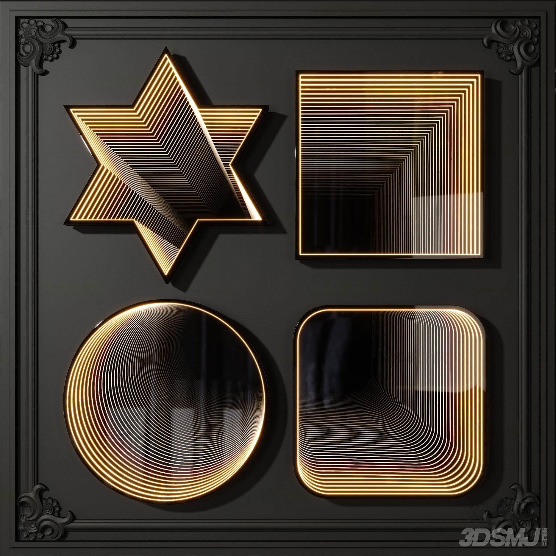 现代几何深渊镜装饰镜-3d模型-模匠网,3d模型下载,免费模型下载,国外
