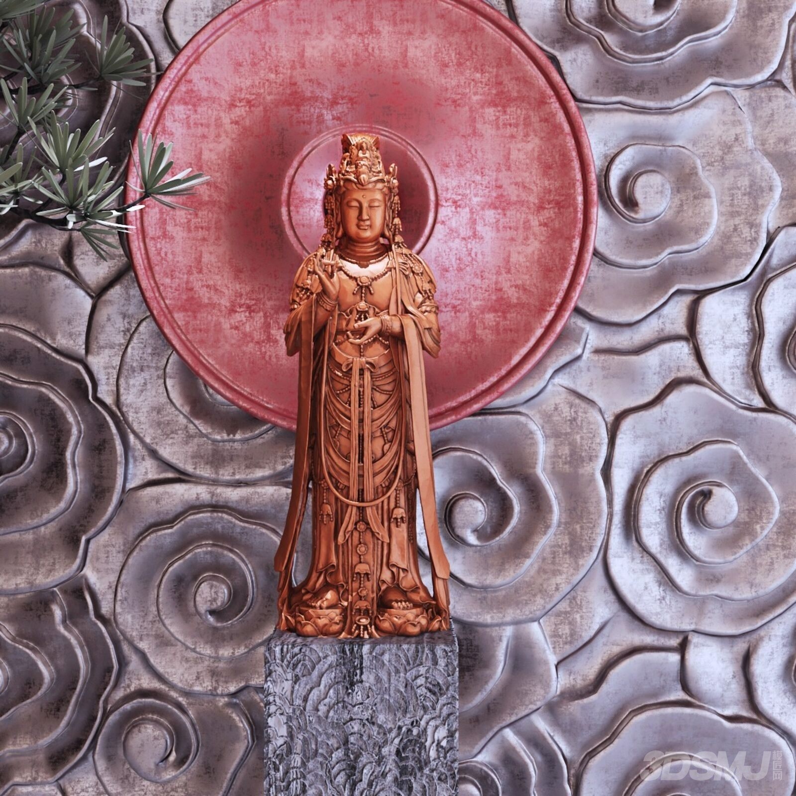 现代新中式观音菩萨拈花踩莲站像佛像艺术摆件-3d模型