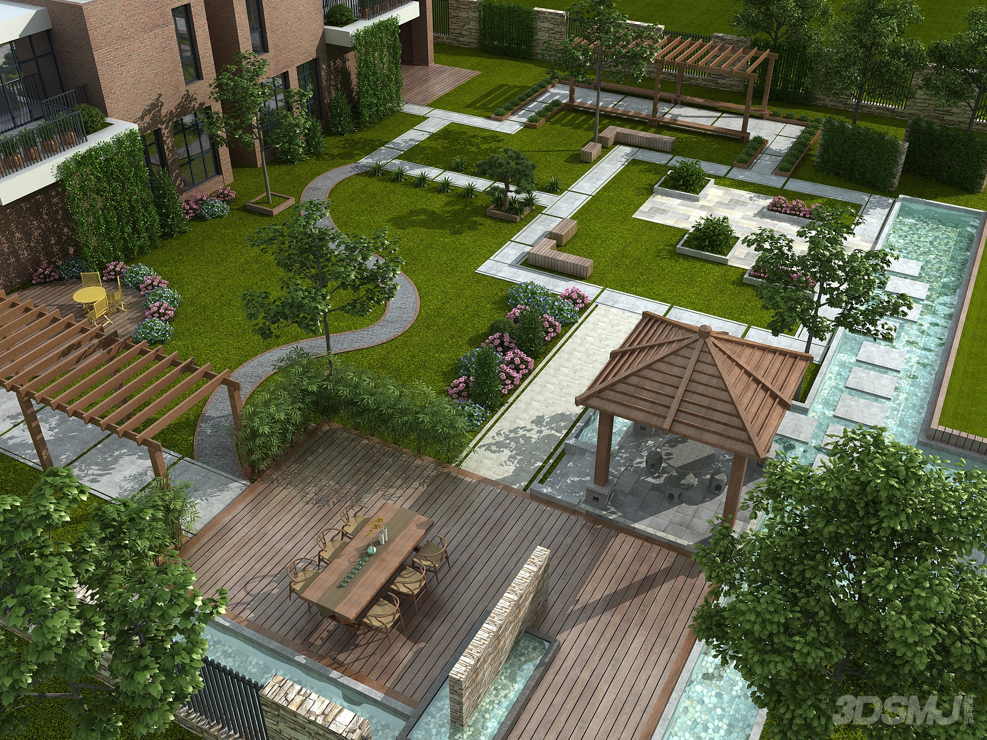 现代花园庭院景观-3d模型-模匠网,3d模型下载,免费模