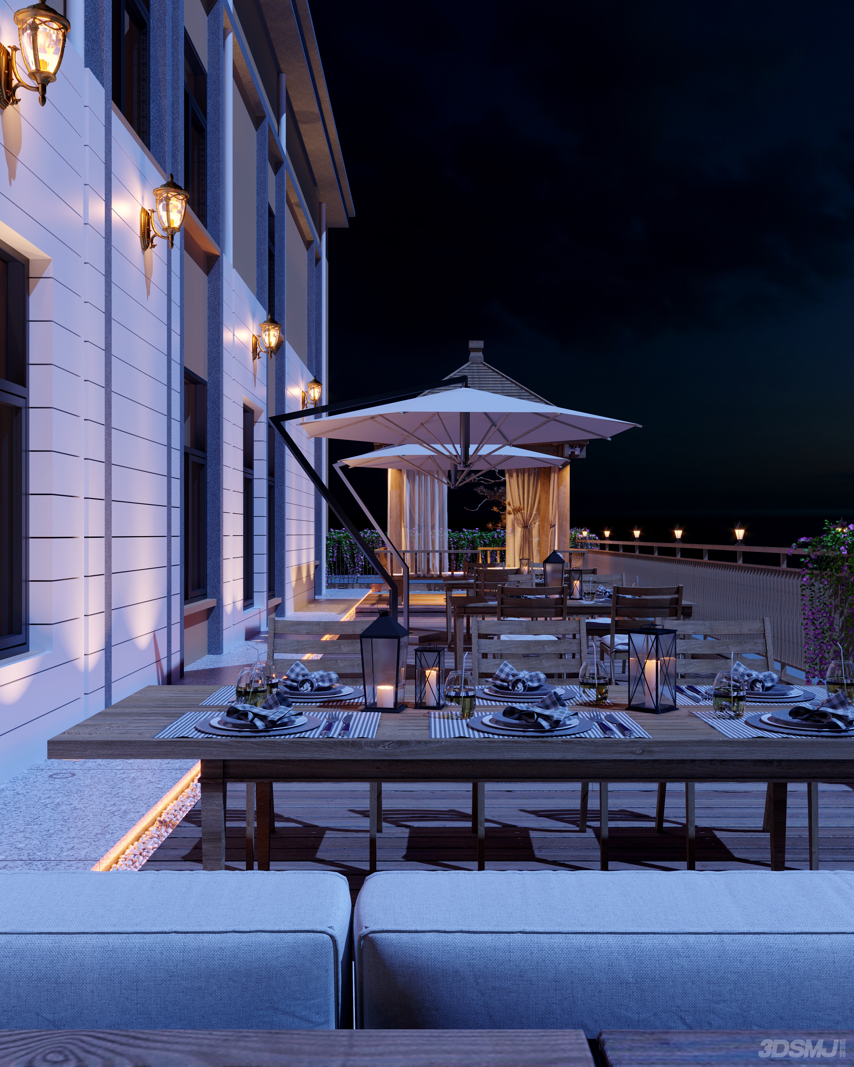 户外酒店露天阳台夜景现代流行