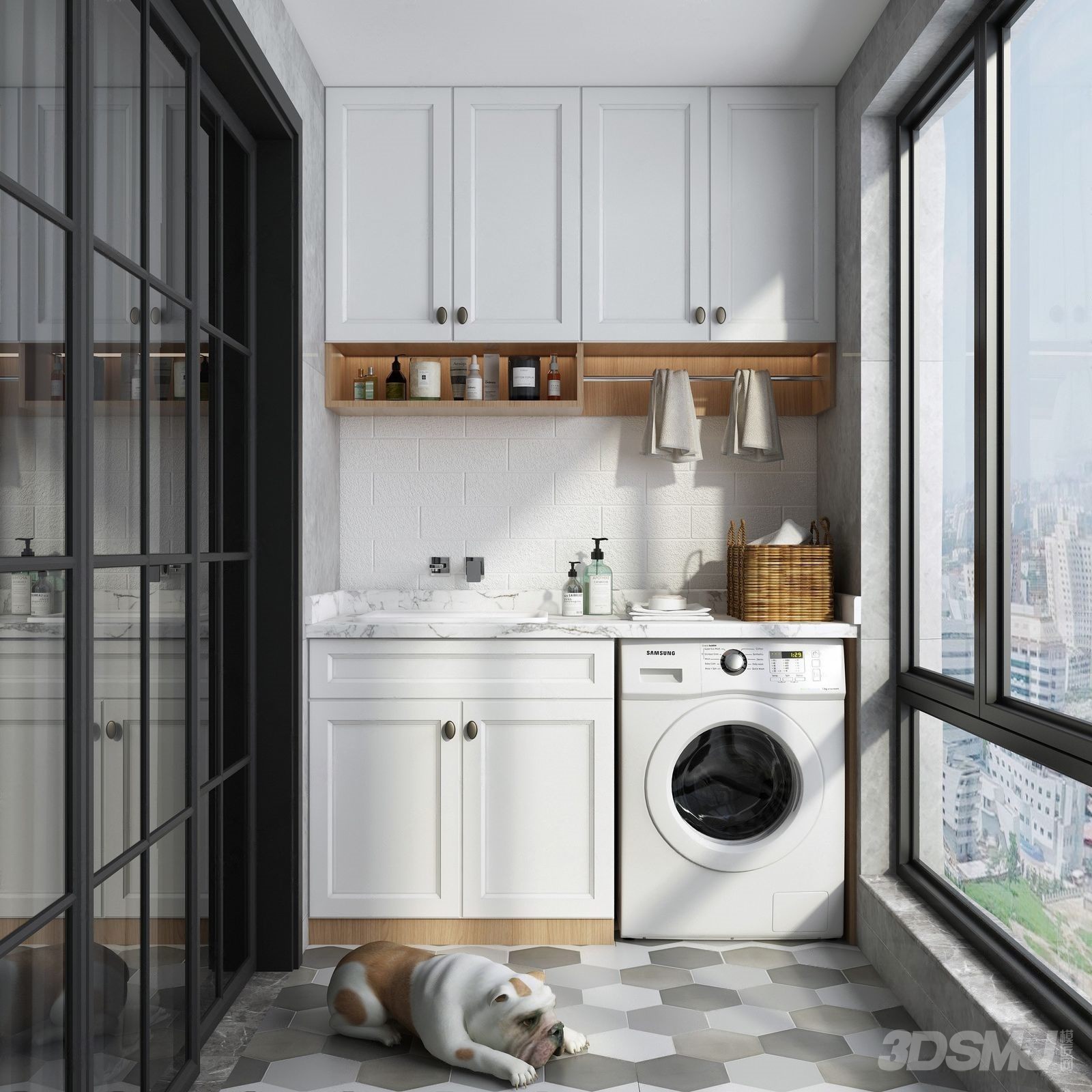 新中式阳台，打造耳目一新的洗衣房 - 黑鲸设计屋设计效果图 - 躺平设计家