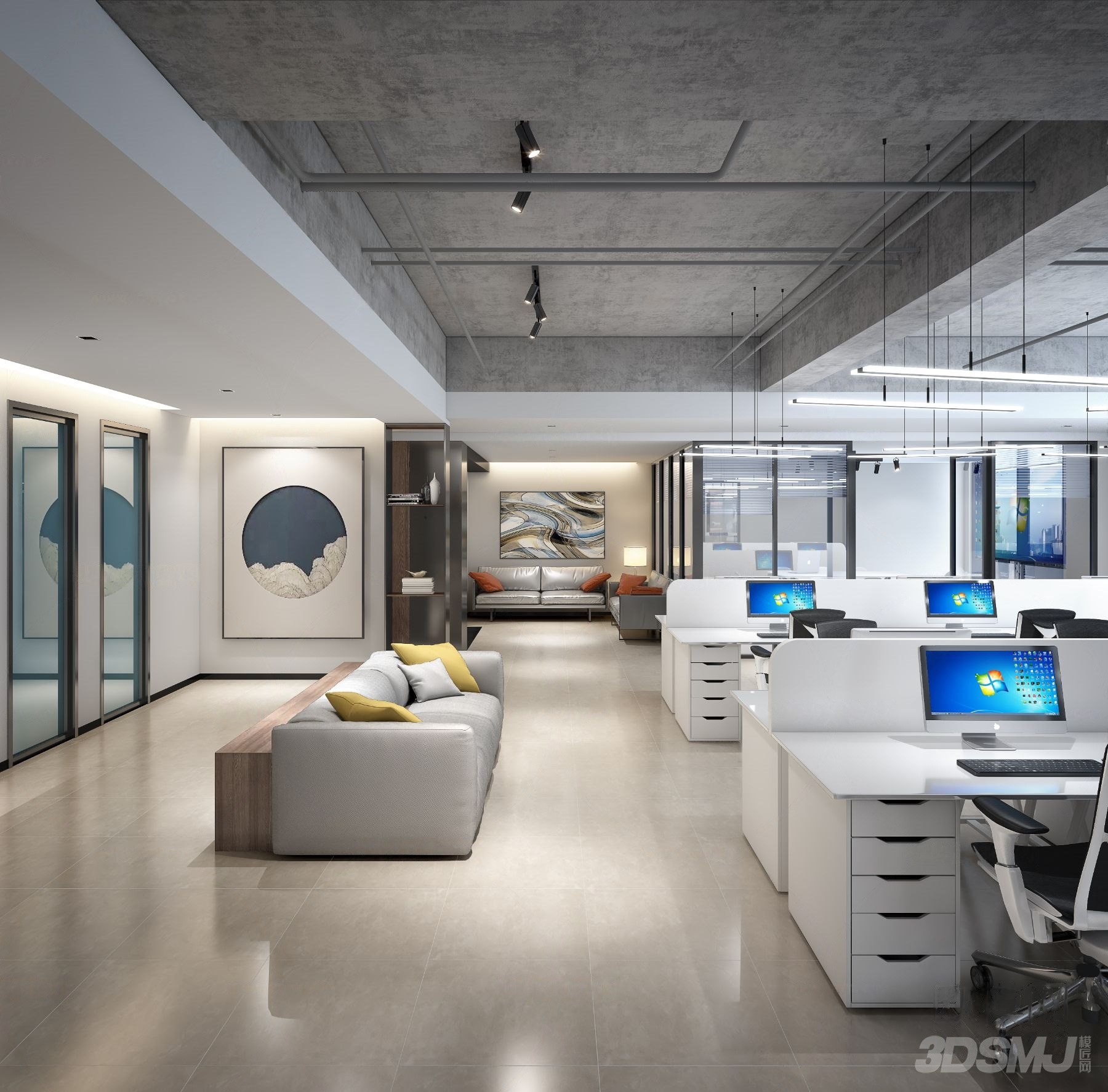 工业风开放式办公室-3d模型-模匠网,3d模型下载,免费模型下载,国外