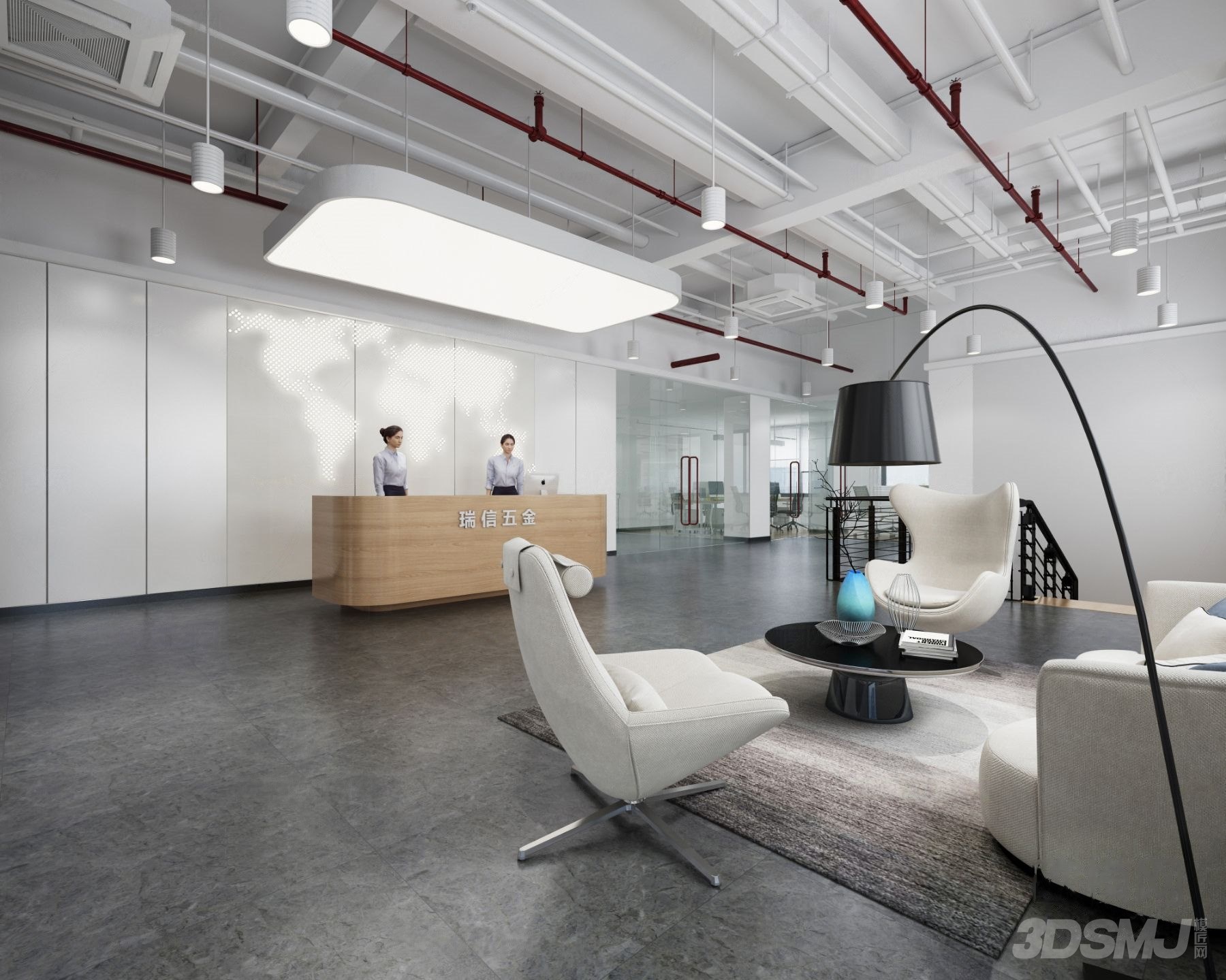 工业风前台大厅办公区-3d模型-模匠网,3d模型下载,免费模型下载,国外