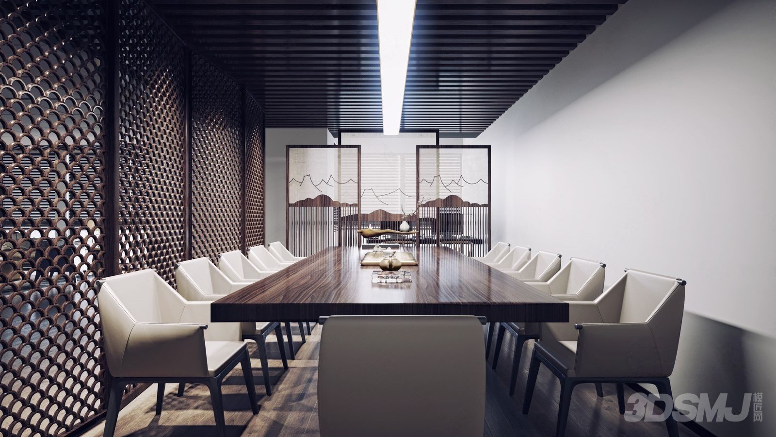 新中式会议室-3d模型-模匠网,3d模型下载,免费模型下载,国外模型下载