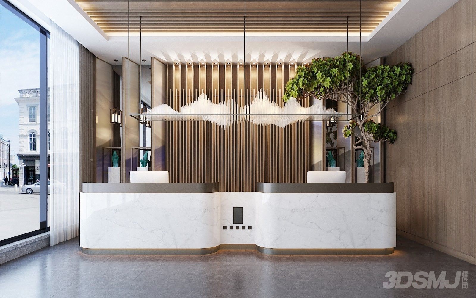 新中式酒店大堂前台-3d模型-模匠网,3d模型下载,免费模型下载,国外