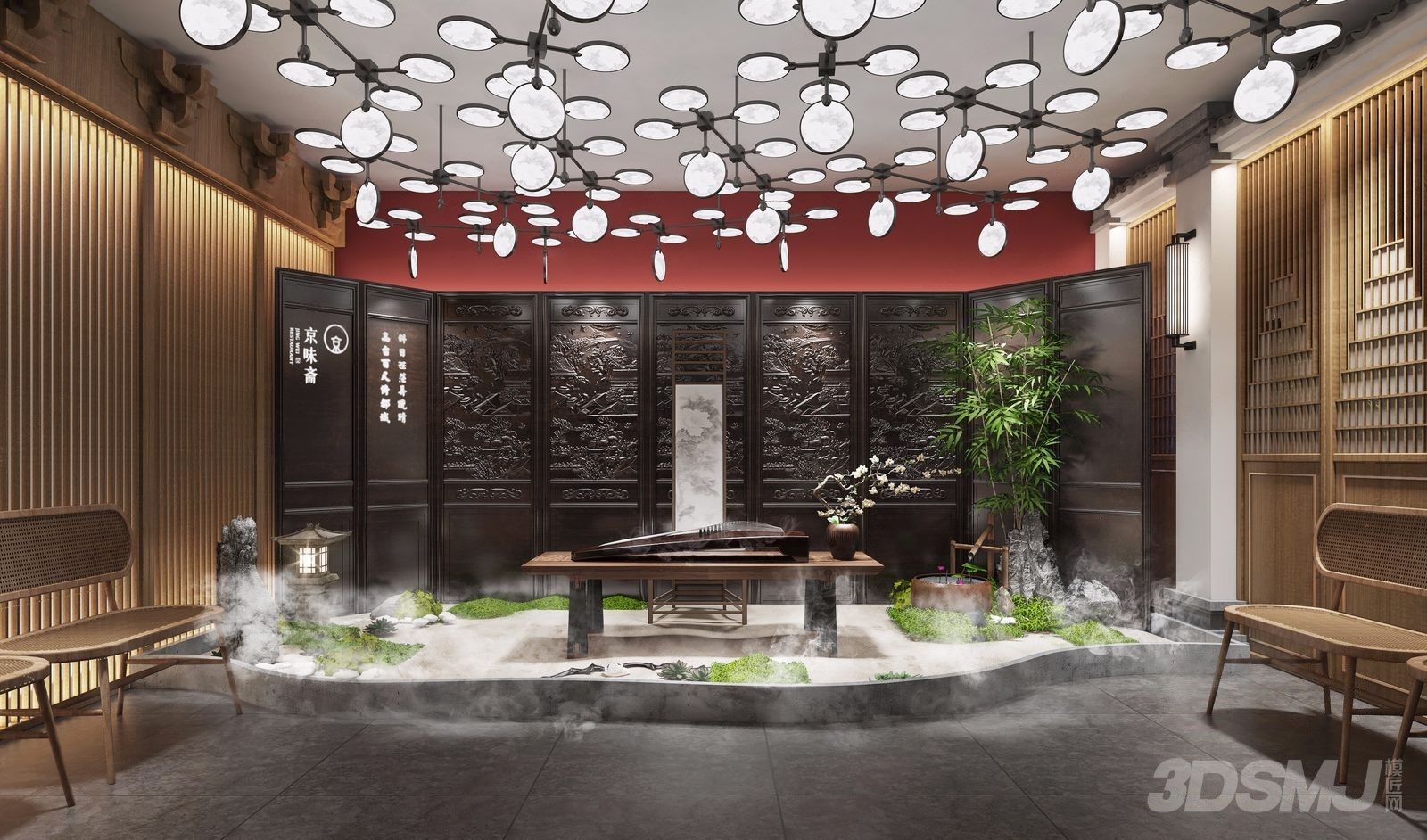 新中式餐厅舞台区-3d模型-模匠网,3d模型下载,免费模型下载,国外模型