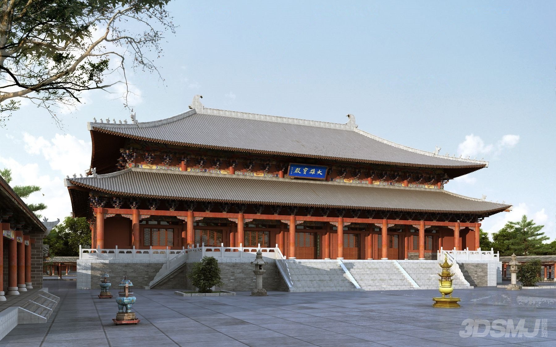 中式古建大殿建筑外观-3d模型-模匠网,3d模型下载,免费模型下载,国外