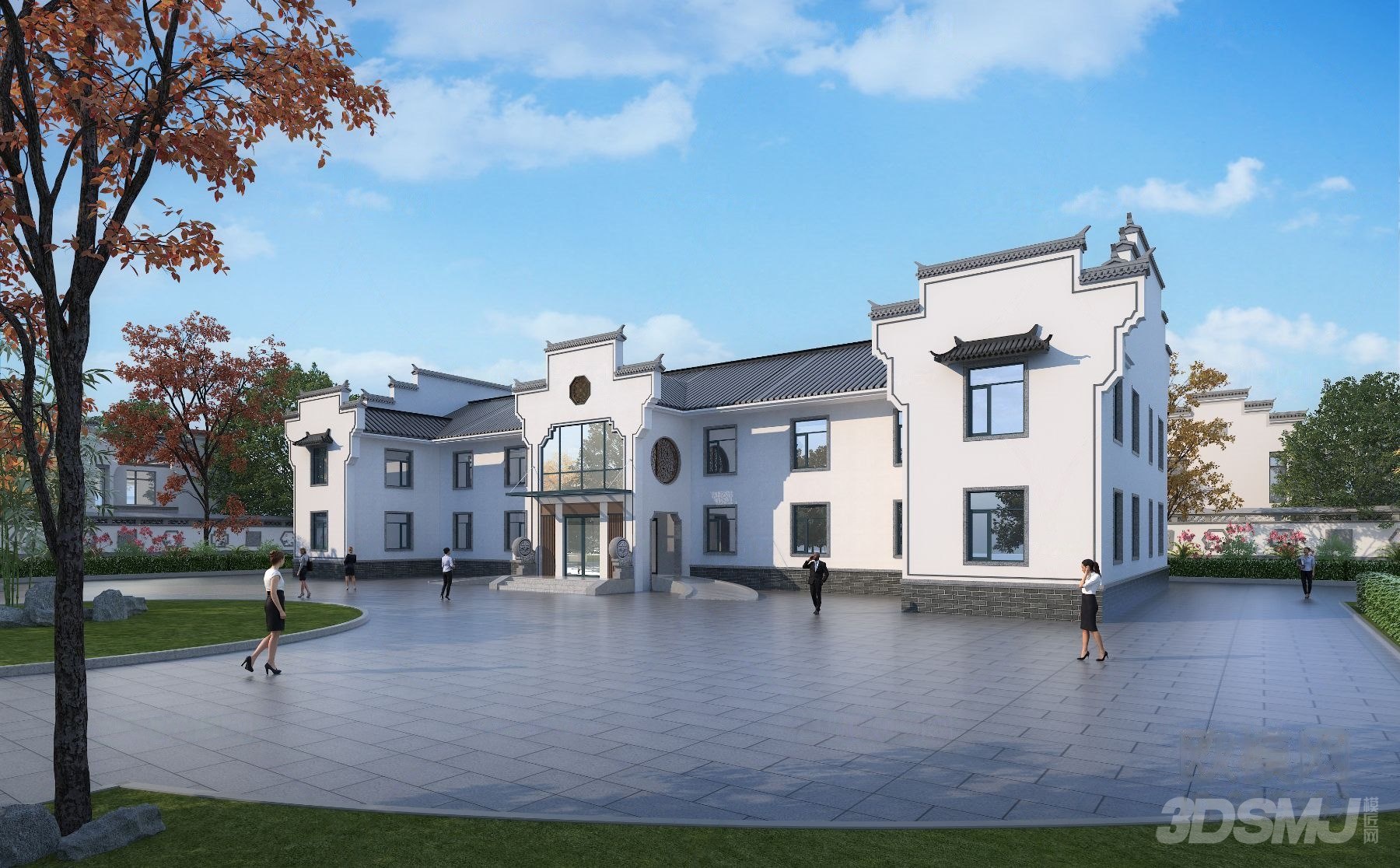 新中式办公房建筑外观-3d模型-模匠网,3d模型下载,免费模型下载,国外