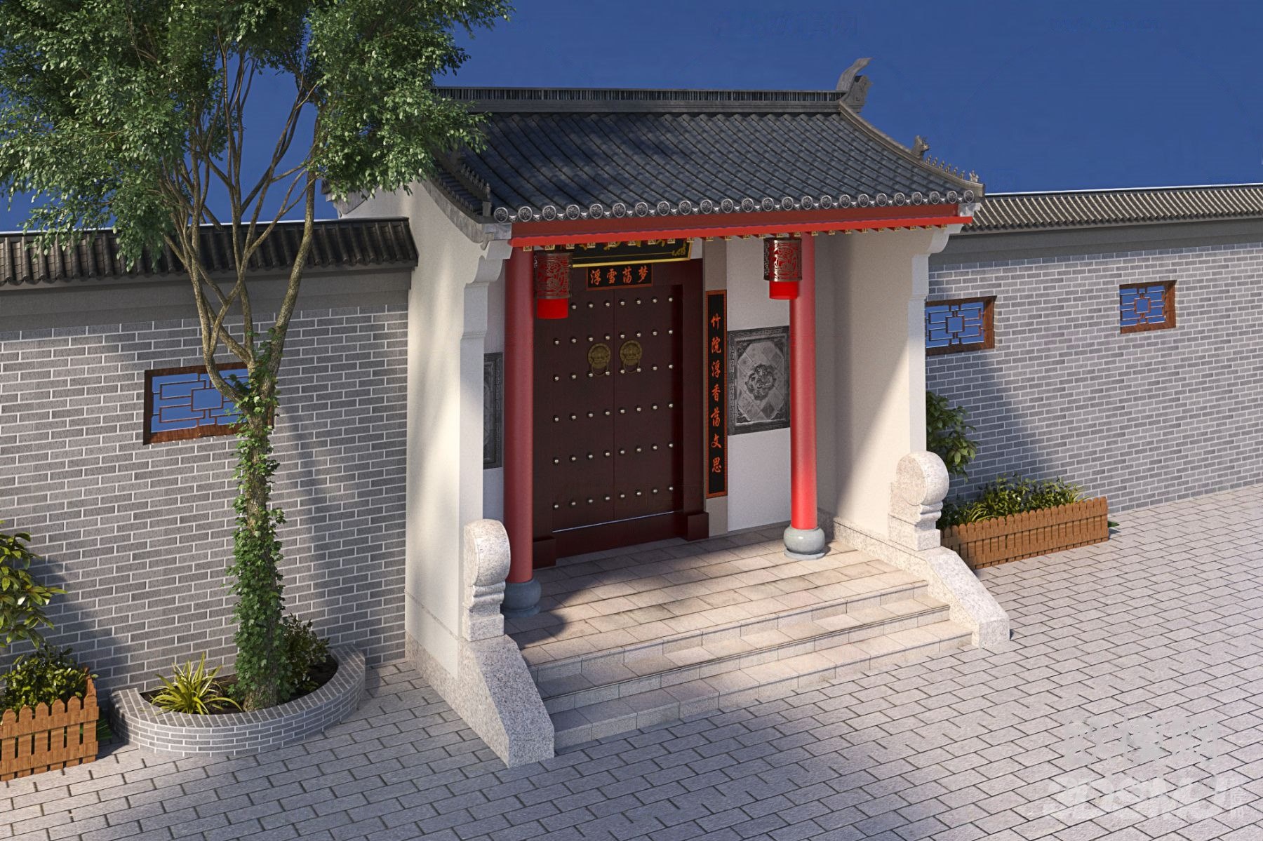 中式四合院大门-3d模型-模匠网,3d模型下载,免费模型下载,国外模型