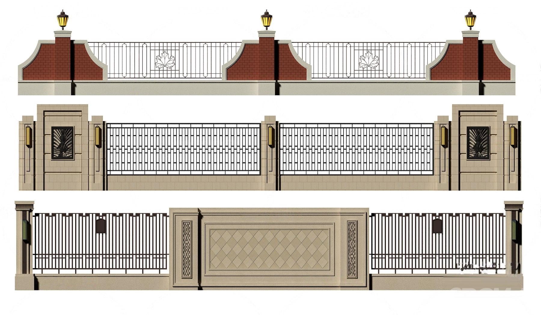 歐式小區圍欄圍牆-3d模型-模匠網,3d模型下載,免費模型下載,國外模型
