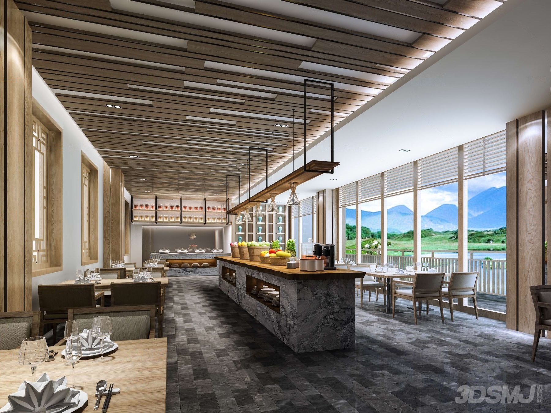 新中式酒店自助餐厅3d模型