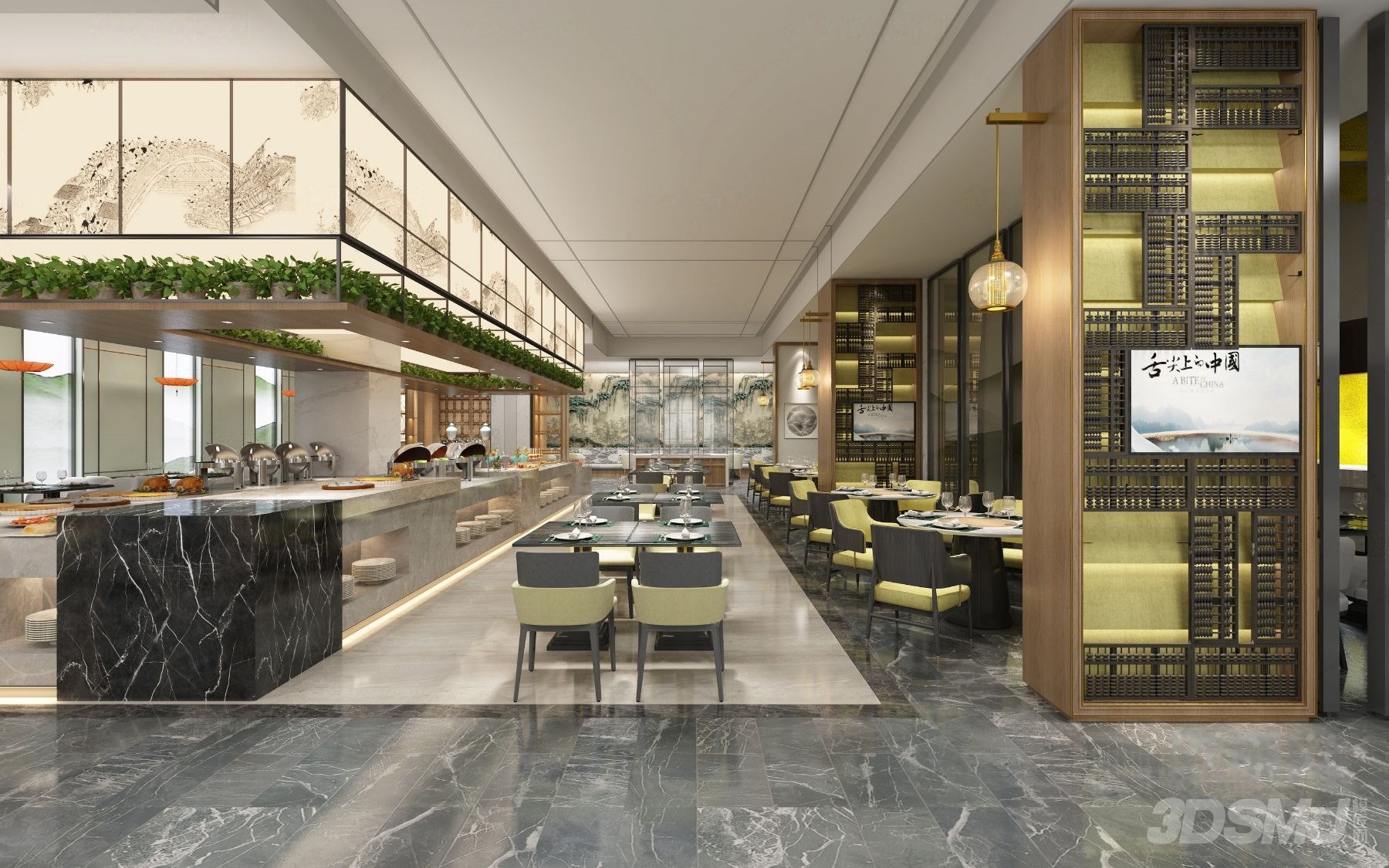 新中式自助餐餐厅3d模型