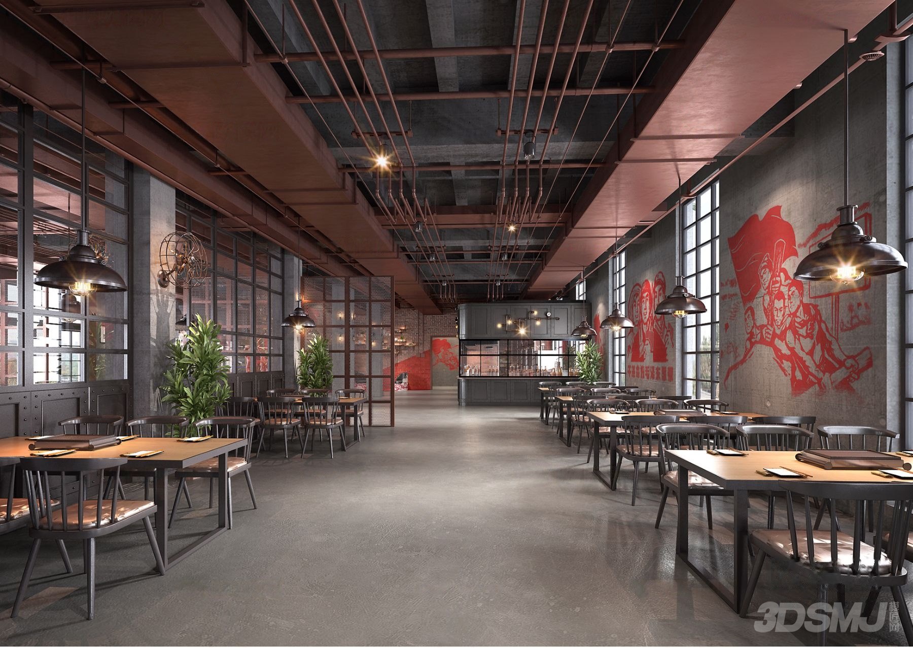 工业风复古烧烤店3d模型