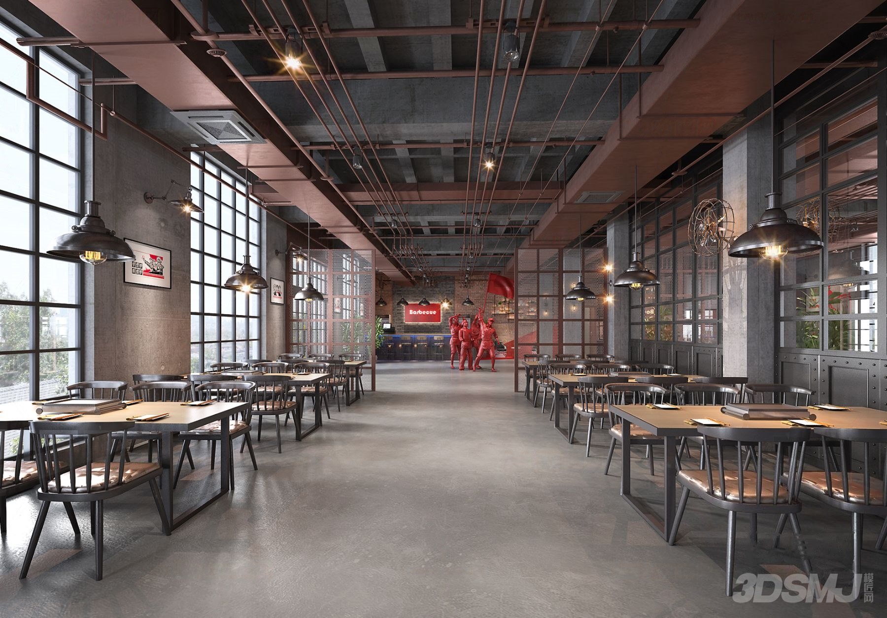 工业风复古烧烤店3d模型
