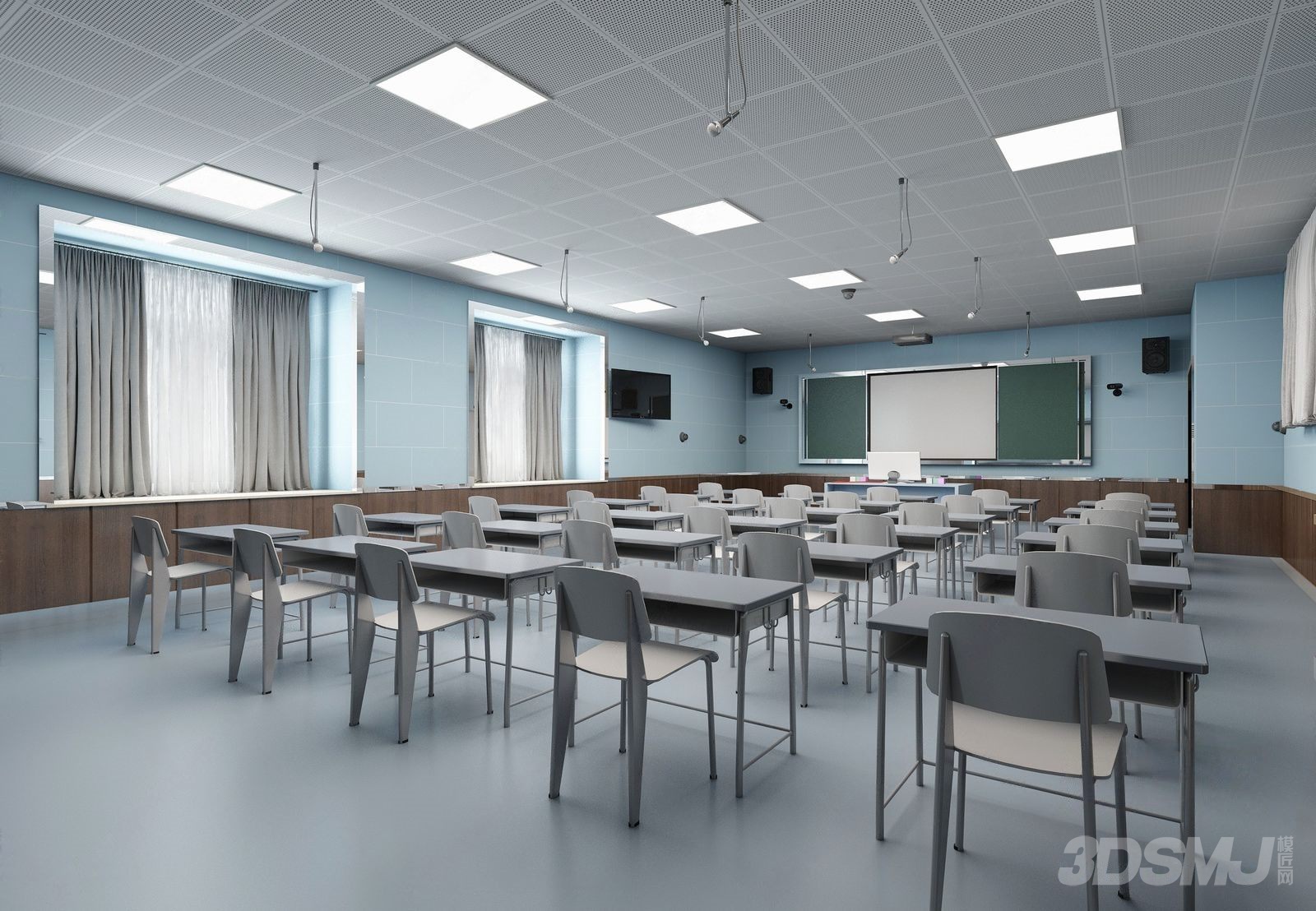现代教室-3d模型-模匠网,3d模型下载,免费模型下载,国外模型下载