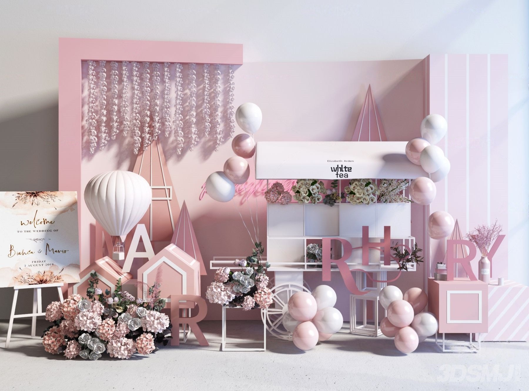 现代婚庆婚礼橱窗合影区美陈展示区3d模型-3d模型-模匠网,3d模型下载,