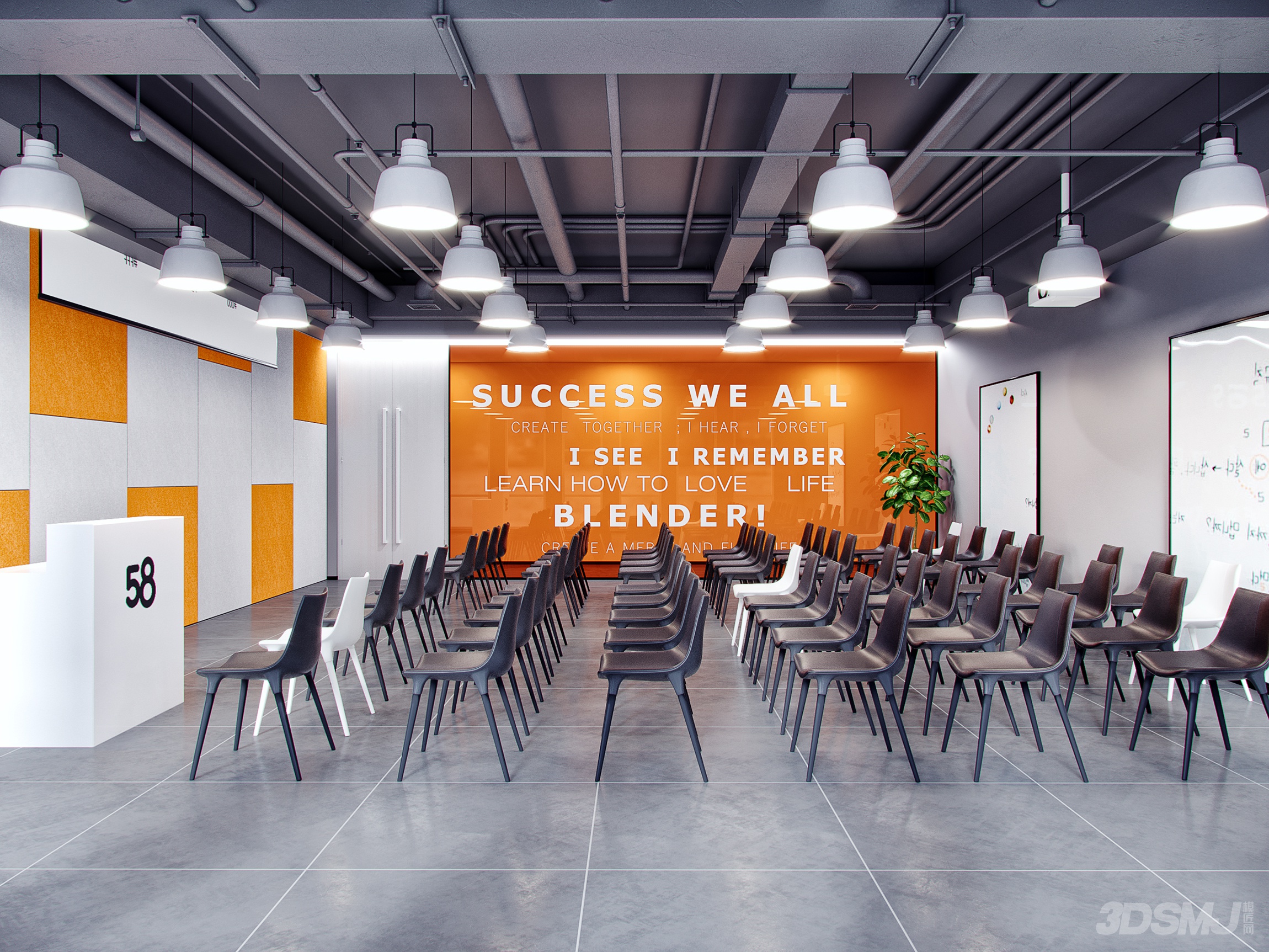 现代工业风培训室多媒体会议室-3d模型-模匠网,3d模型下载,免费模型