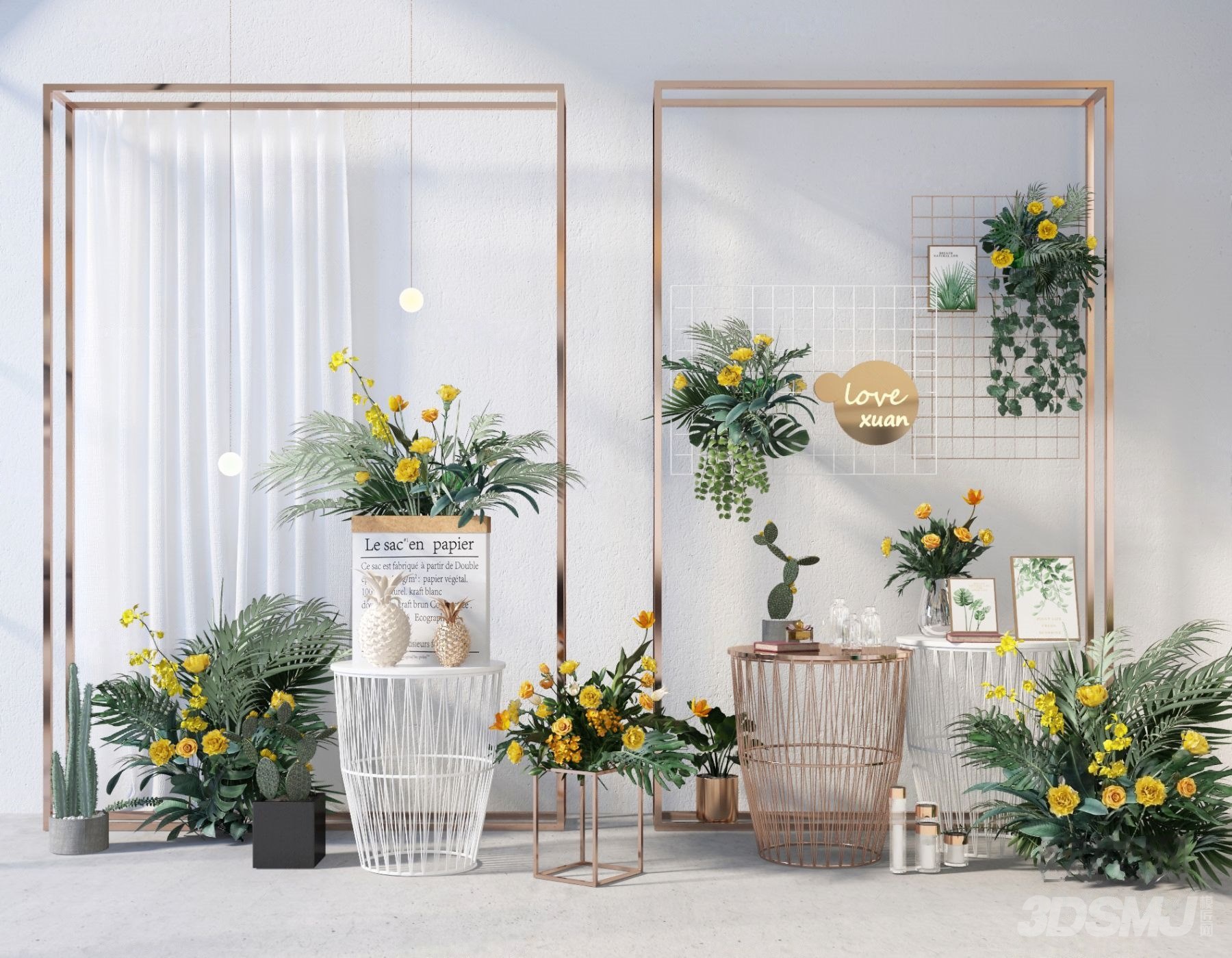 北欧美陈橱窗花艺绿植盆栽-3d模型-模匠网,3d模型下载,免费模型下载