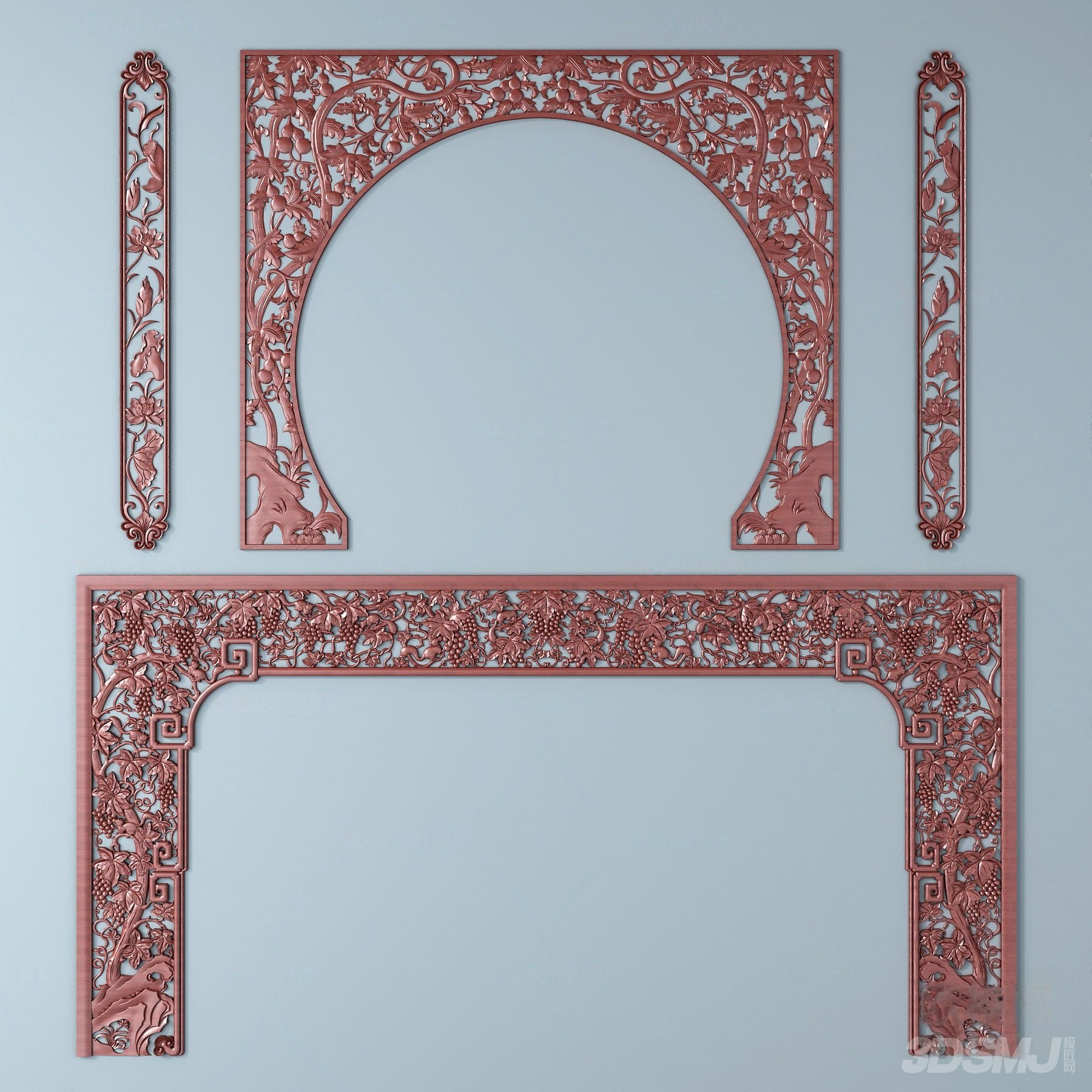 中式雕花门楣拱门3d模型-3d模型-模匠网,3d模型下载,免费模型下载