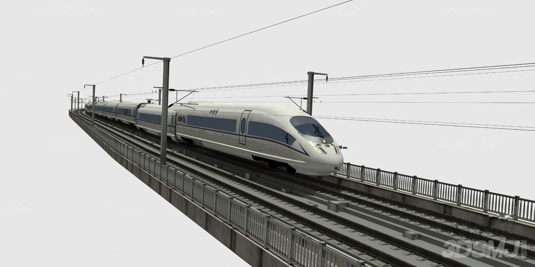 现代动车火车高铁轨道3d模型
