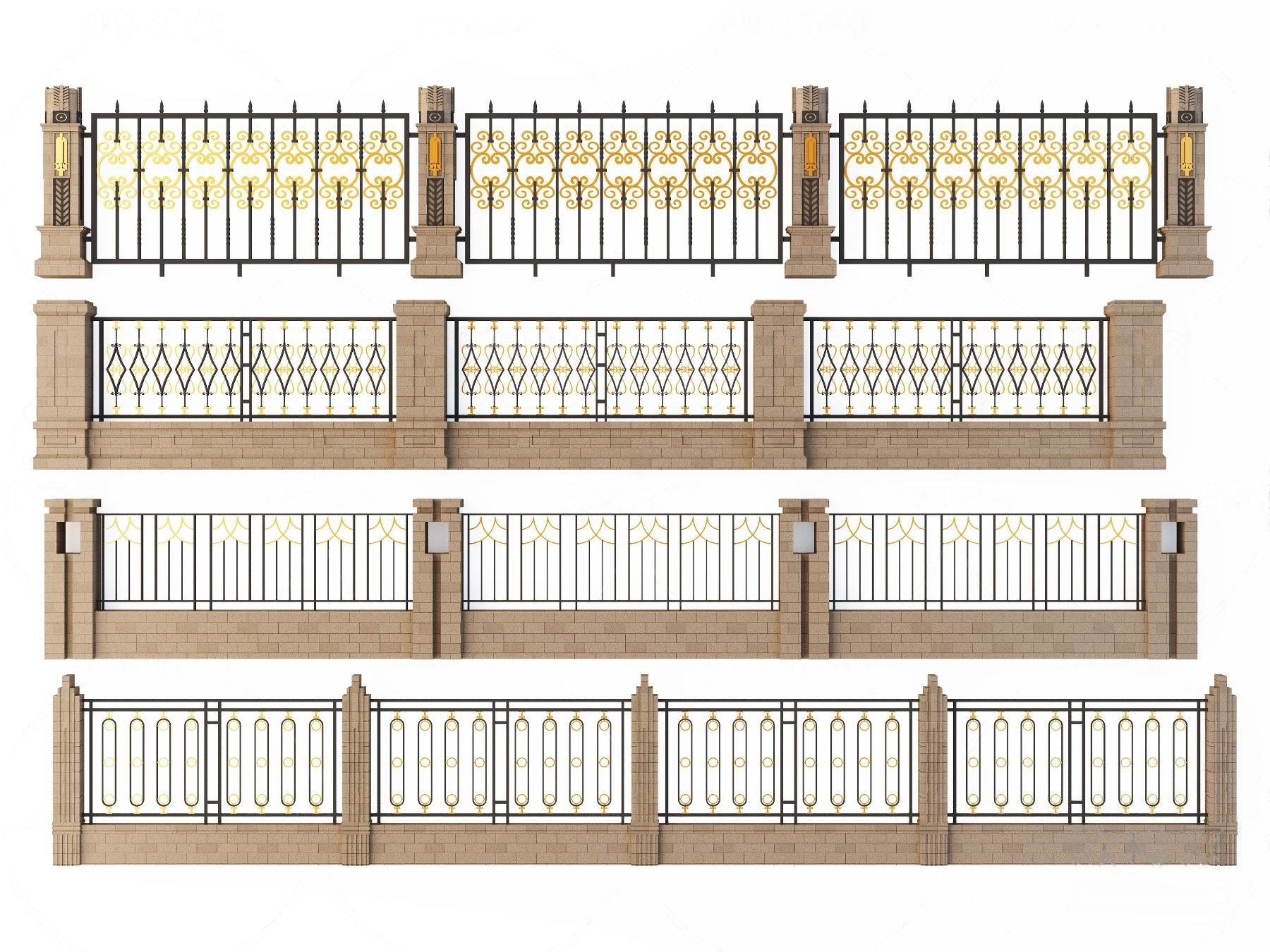 欧式围墙铁艺围栏3d模型