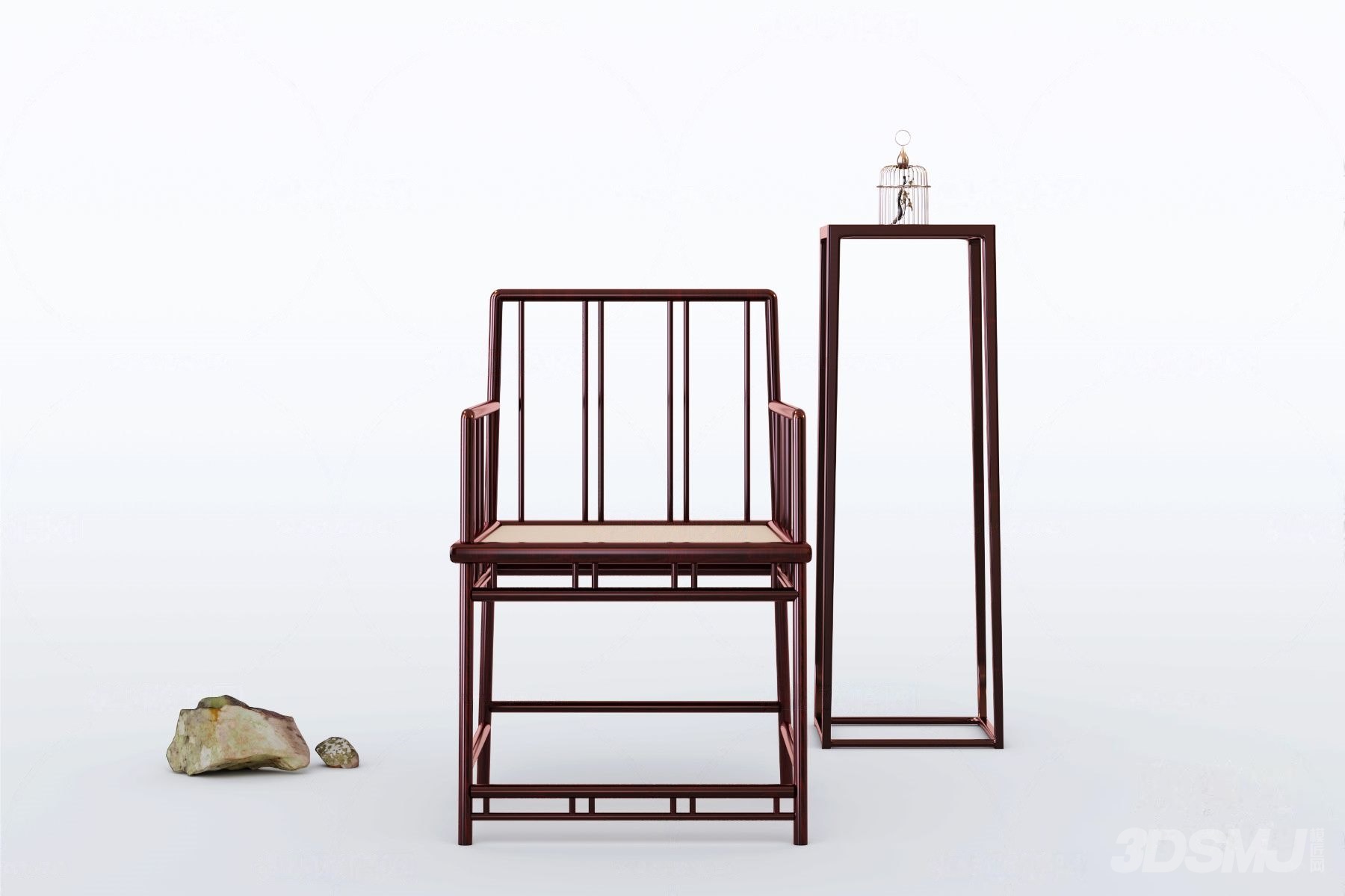 平仄家居 新中式实木靠背单椅-3d模型-模匠网,3d模型下载,免费模型
