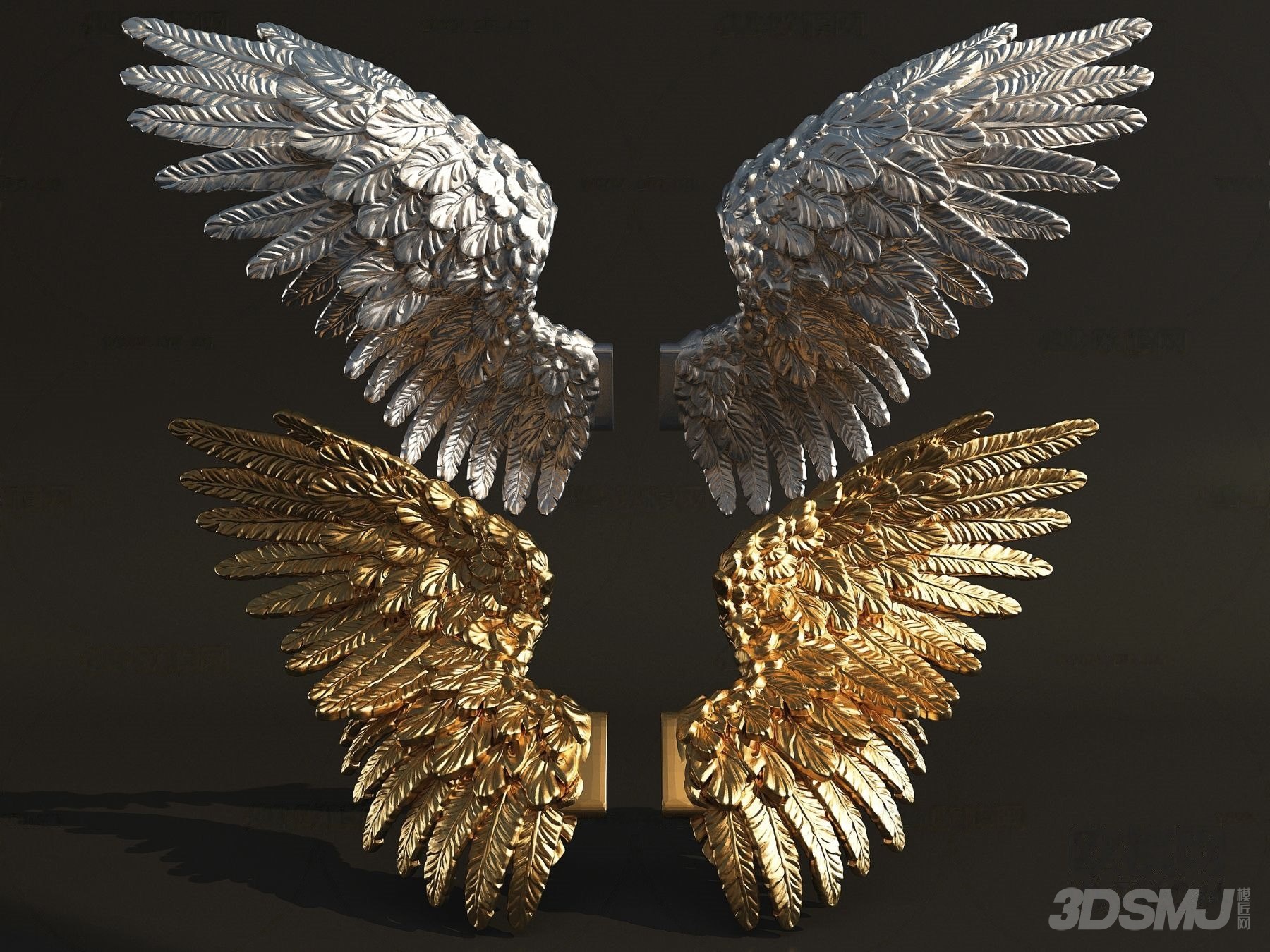 现代金属翅膀雕塑3d模型-3d模型-模匠网,3d模型下载,免费模型下载,国
