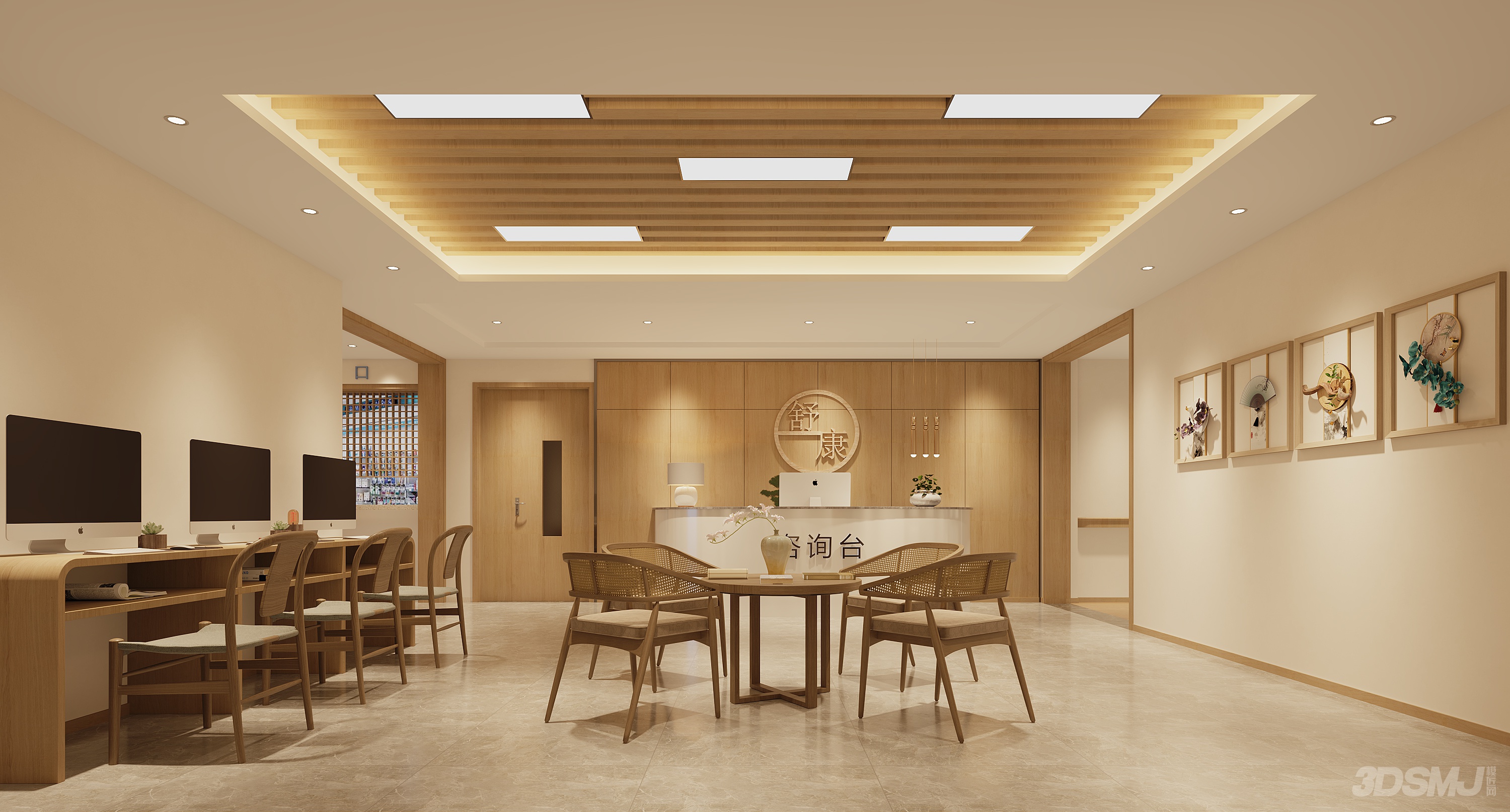 新中式疗养院前台过道-3d模型-模匠网,3d模型下载,免费模型下载,国外