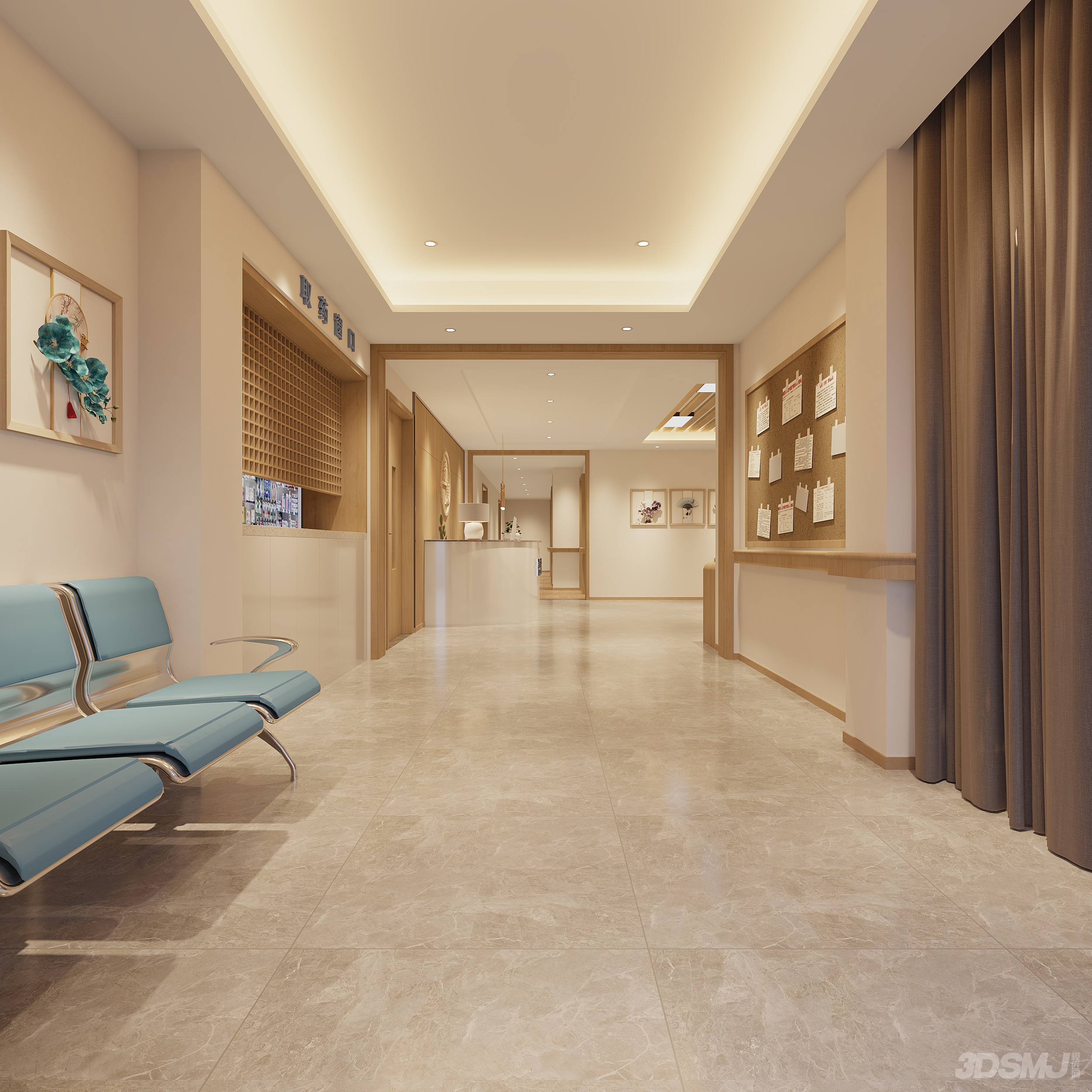 新中式疗养院前台过道-3d模型-模匠网,3d模型下载,免费模型下载,国外
