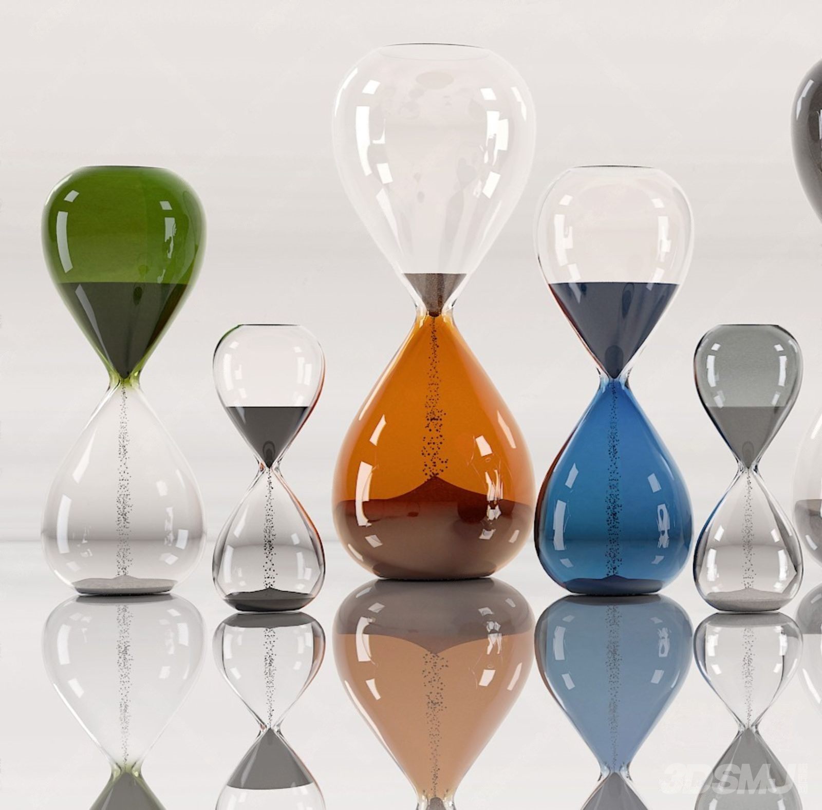 当前位置:3d模型 陈设饰品 饰品摆件 现代彩色玻璃沙漏组合