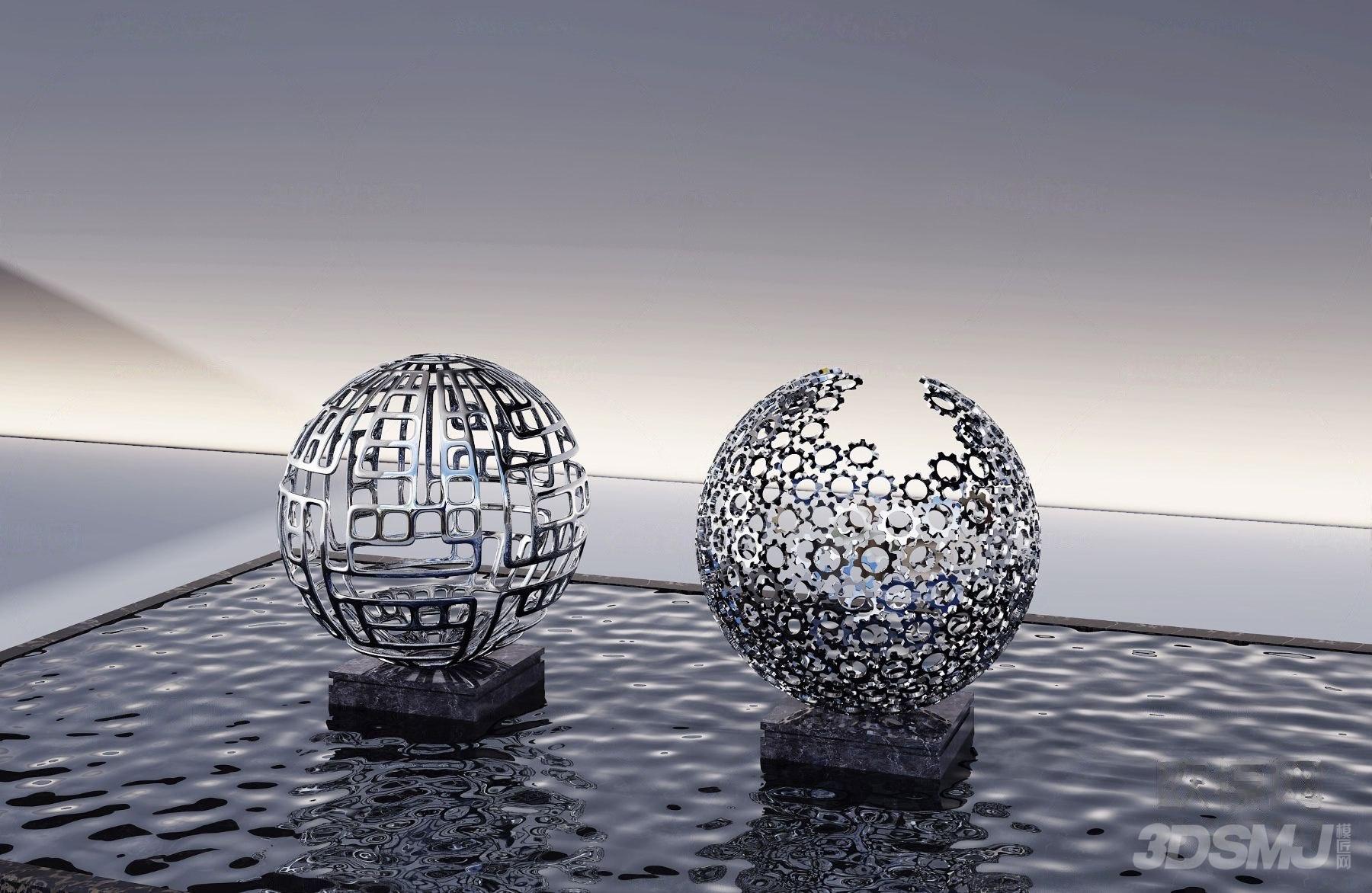 现代球形镂空雕塑3d模型-3d模型-模匠网,3d模型下载,免费模型下载