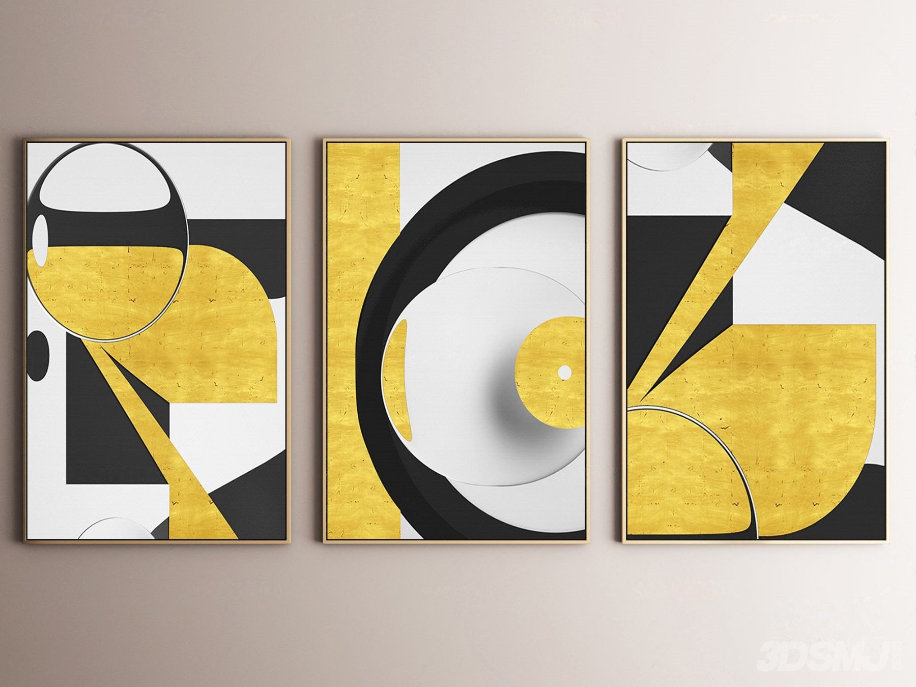 简欧黄色抽象艺术挂画3d模型