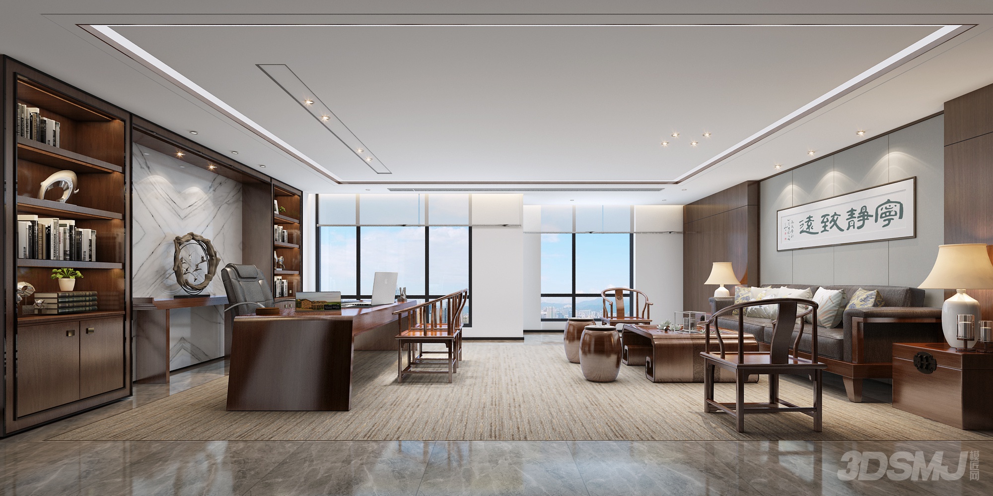 当前位置:3d模型 办公机构 总经理室 现代中式经理领导办公室