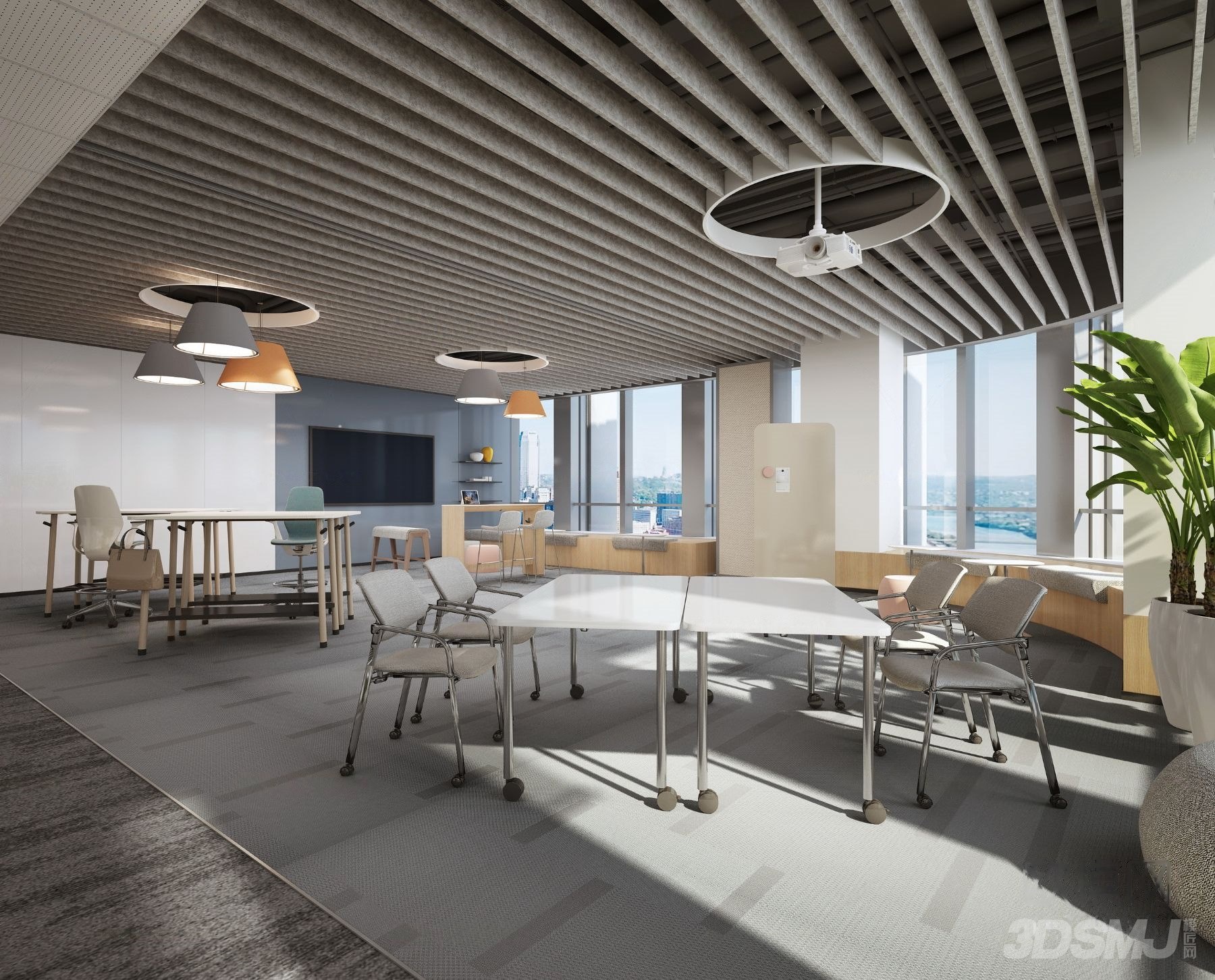 现代敞开式办公室休息室-3d模型-模匠网,3d模型下载,免费模型下载