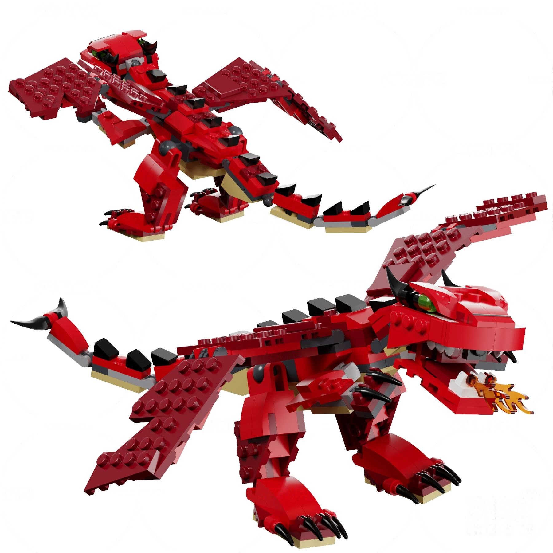 现代乐高红色翼龙玩具3d模型-3d模型-模匠网,3d模型下载,免费模型下载