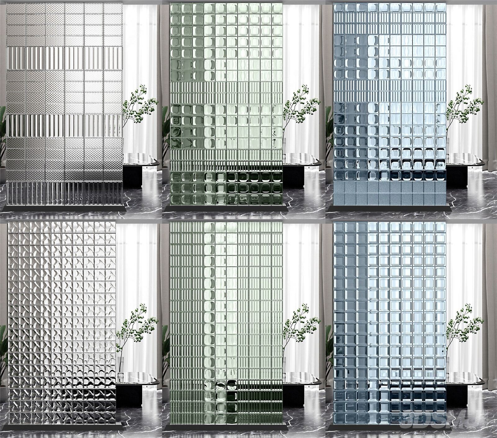 现代玻璃砖隔断组合-3D模型-模匠网,3D模型下载,免费模型下载,国外模型下载