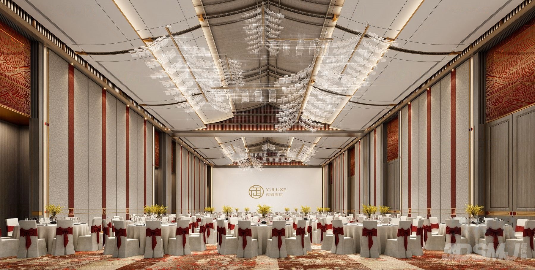 新中式轻奢酒店宴会厅3d模型-3d模型-模匠网,3d模型下载,免费模型下载
