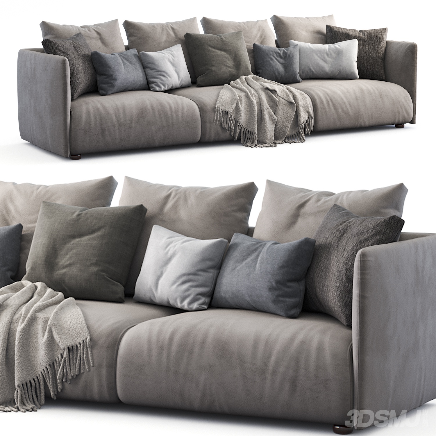 现代灰色皮质沙发抱枕组合3d模型