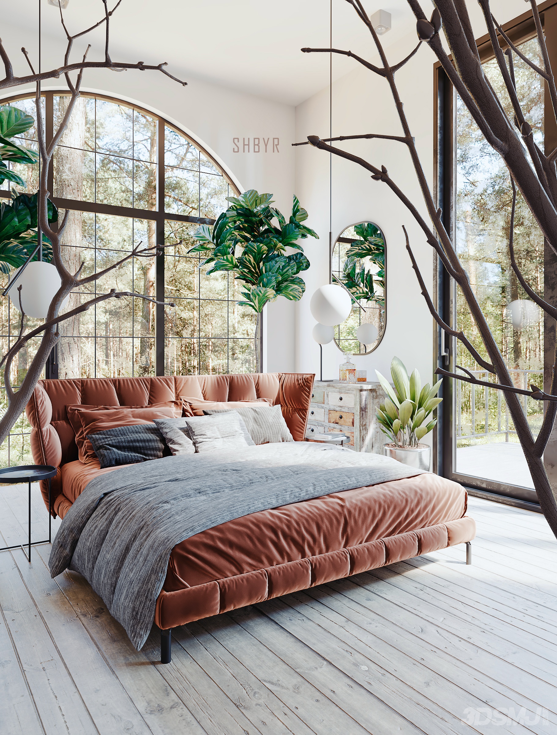 林中卧室日景夜景